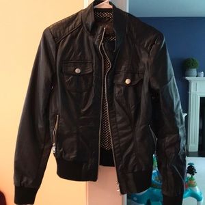 Black leather jacket.